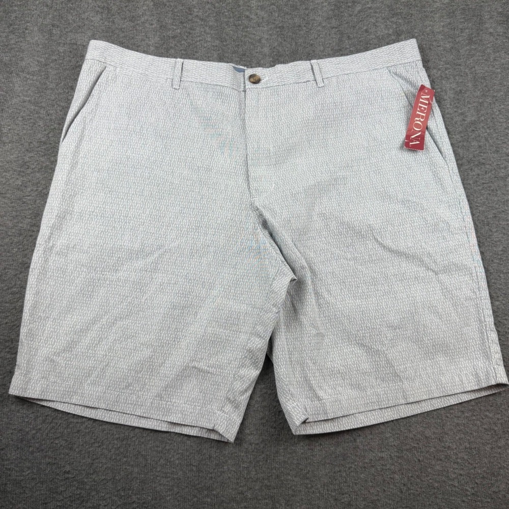 Merona The Club Short Men's 42 Grey Geo Print Cotton Flat Front Shorts NWT